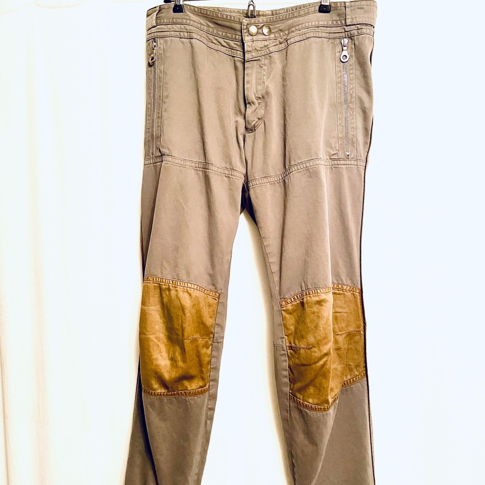 Cotton moto pants w knee contrast detail